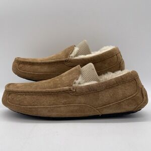 UGG Australia Mens 9 Slippers Ascot Moccasin Chestnut Brown Leather 5775 Lined